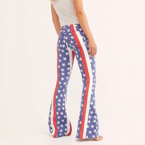 Free People Penny PullOn Stars Stripes Flare Jeans - Picture 3 of 5